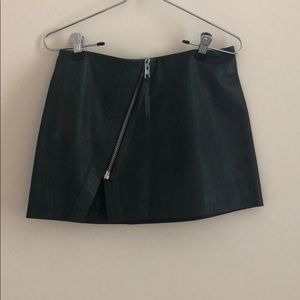 Dark green real leather mini skirt